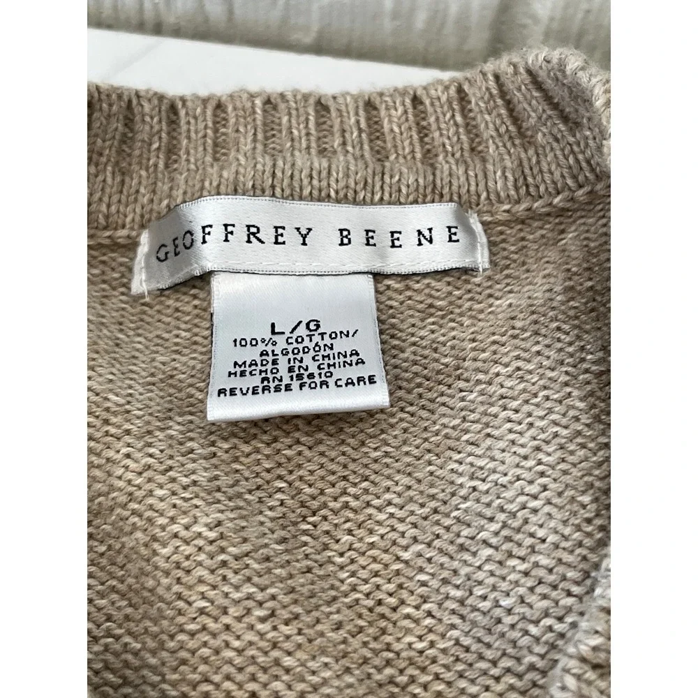 Vintage GEOFFREY BEENE Mens L G‎ Argyle V Neck Sweater 100% Cotton Tan Green